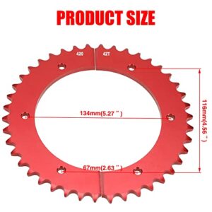 GREHUA Universal Split Sprocket 420 Chain 42 Tooth Rear Drive Wheel Aluminum Sprocket for Predator 212cc 196cc 420cc 389cc 301cc 79cc 98cc 6.5hp 7.0hp 13hp 15hp 3.0hp Mini Bike Parts Go Kart Racing