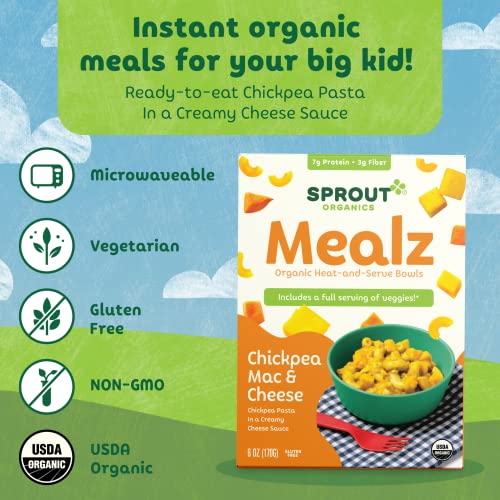 Sprout Foods Organics, Big Kid Mealz, Chickpea Mac & Cheese, Organic Microwavable 6 oz Bowl (8-count)