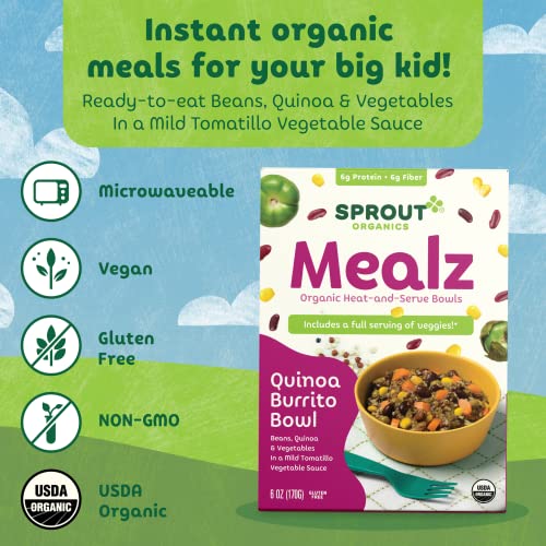 Sprout Foods Organics, Big Kid Mealz, Quinoa Burrito Bowl, Organic Microwavable 6 oz Bowl (8-count)