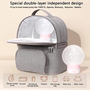 Breast Pump Bag, TSRETE Breastmilk Cooler Bag with Ice Packs, Double Layer Detachable Baby Bottle Bag for Working & Traveling Breastfeeding Moms