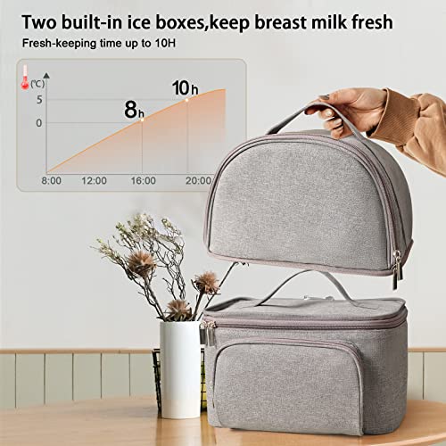 Breast Pump Bag, TSRETE Breastmilk Cooler Bag with Ice Packs, Double Layer Detachable Baby Bottle Bag for Working & Traveling Breastfeeding Moms