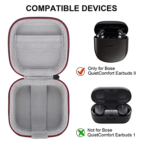 Elonbo Hard Carrying Case for New Bose QuietComfort Earbuds II Wireless Noise Cancelling in-Ear Headphones, Bose QC Earbuds 2 Protective Case Cover, Extra Mesh Pocket Fits Cables and Eartips, Black