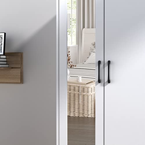 Homsee Wardrobe Armoire Wooden Closet with Mirror, 2 Doors, 2 Drawers, 4 Open Storage Cubes and Hanging Rod for Bedroom, White (35.5”L x 15.8”W x 70.8”H)