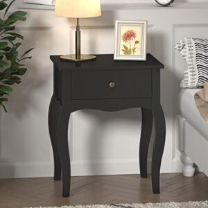 ChooChoo End Table with Wavy Silhouette & Curved Legs, Narrow Nightstand with Storage Drawer, Modern Side Table, Wood Night Stand for Bedroom, Small Spaces, 18.7" L x 13.7" W x 21.6" H (1, Black)