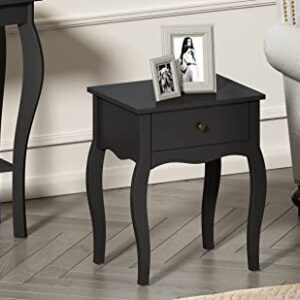 ChooChoo End Table with Wavy Silhouette & Curved Legs, Narrow Nightstand with Storage Drawer, Modern Side Table, Wood Night Stand for Bedroom, Small Spaces, 18.7" L x 13.7" W x 21.6" H (1, Black)