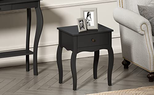 ChooChoo End Table with Wavy Silhouette & Curved Legs, Narrow Nightstand with Storage Drawer, Modern Side Table, Wood Night Stand for Bedroom, Small Spaces, 18.7" L x 13.7" W x 21.6" H (1, Black)