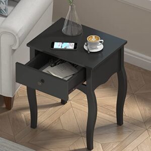 ChooChoo End Table with Wavy Silhouette & Curved Legs, Narrow Nightstand with Storage Drawer, Modern Side Table, Wood Night Stand for Bedroom, Small Spaces, 18.7" L x 13.7" W x 21.6" H (1, Black)