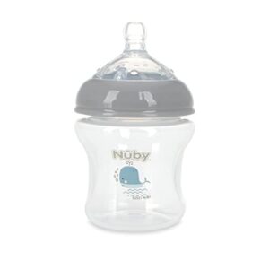 Nuby 3-Pack Infant Feeding Bottles with Slow Flow Breast Size Silicone Nipple: 0+ Months, 6oz, 3 Pack Set: Delicate Whale, Jellyfish, Turtle Prints