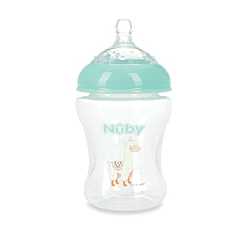 Nuby 3-Pack Infant Feeding Bottles with Slow Flow Breast Size Silicone Nipple: 0+ Months, 8oz, 3 Pack Set: Delicate Llama, Snail, Unicorn Prints