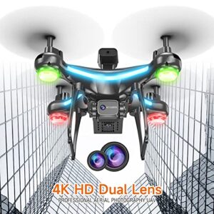 Qiopertar Drone with 4K Dual HD FPV Camera Optical Fl-ow Localization Remote Control with Altitude Hold Headless Mode One Key Start Speed Toys Gifts for Boys Girls