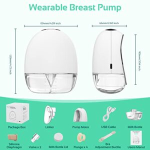 Wearable Breast Pump Hands Free, FITCONN Portable Electric Double Breast Pump with 4 Modes & 9 Levels Adjustable Painless Strong Suction Power, LCD Display, Low Noise & Memory Function, 16-24mm Flange