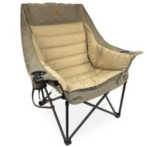black sierra xl padded oversize camping chair, heavy duty folding chair w/cup holder and carry bag, foldable outdoor furniture, heavy duty lawn chair support 400 lbs (traditions tan)