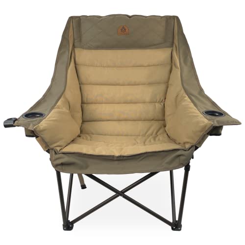 Black Sierra XL Padded Oversize Camping Chair, Heavy Duty Folding Chair W/Cup Holder and Carry Bag, Foldable Outdoor Furniture, Heavy Duty Lawn Chair Support 400 lbs (Traditions Tan)