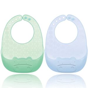 Sebikam Ultra-Thin Silicone Baby Bibs Set of 2 for Babies & Toddlers (6-72 Months) Waterproof, Soft, Unisex, Non Messy, Adjustable Fit Baby Feeding Bibs for Baby Eating(Blue & Green)