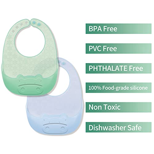 Sebikam Ultra-Thin Silicone Baby Bibs Set of 2 for Babies & Toddlers (6-72 Months) Waterproof, Soft, Unisex, Non Messy, Adjustable Fit Baby Feeding Bibs for Baby Eating(Blue & Green)