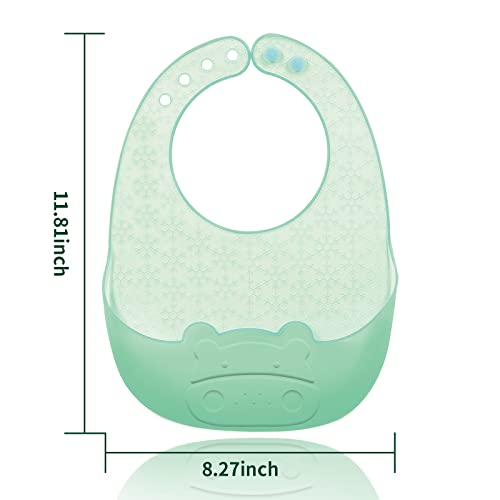 Sebikam Ultra-Thin Silicone Baby Bibs Set of 2 for Babies & Toddlers (6-72 Months) Waterproof, Soft, Unisex, Non Messy, Adjustable Fit Baby Feeding Bibs for Baby Eating(Blue & Green)