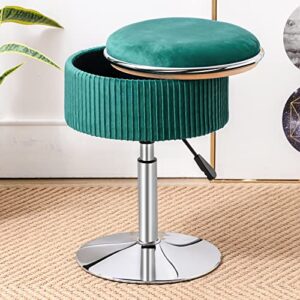 round storage vanity stool, 360°swivel height adjustable stool chair, emerald vanity stool chair for makeup room, velvet stool for vanity with storage, vanity ottoman chair for bathroom living room