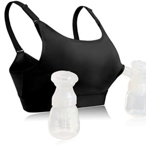 Hands Free Pumping Bra Hands-Free Breast Pump Bra Nursing Bras for Pumping Adjustable Breast-Pumps Holding and Nursing Bra,Black,Medium