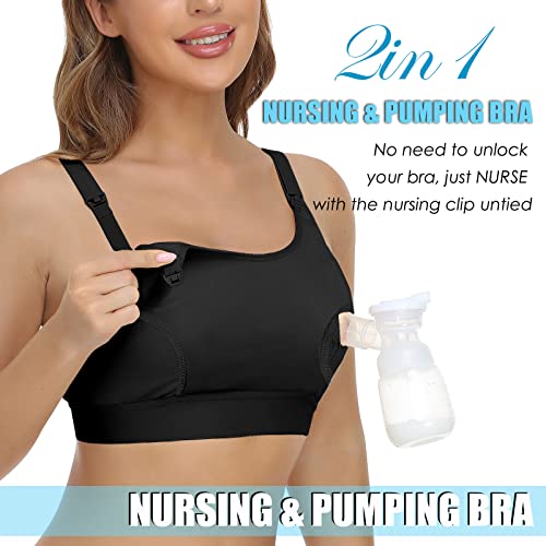 Hands Free Pumping Bra Hands-Free Breast Pump Bra Nursing Bras for Pumping Adjustable Breast-Pumps Holding and Nursing Bra,Black,Medium
