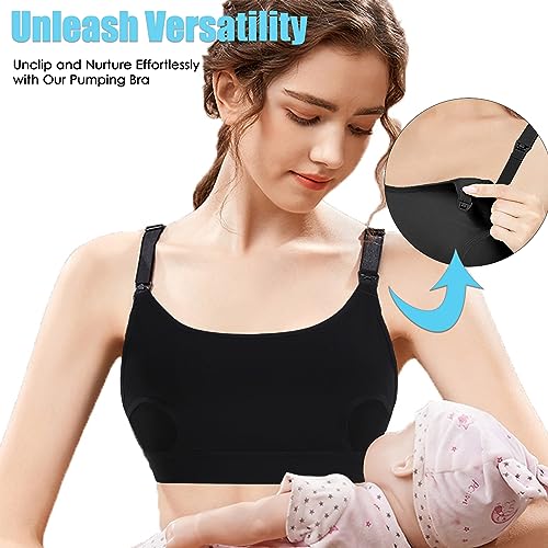 Hands Free Pumping Bra Hands-Free Breast Pump Bra Nursing Bras for Pumping Adjustable Breast-Pumps Holding and Nursing Bra,Black,Medium