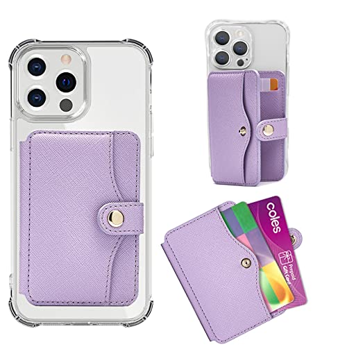 M-Plateau Card Holder, Phone Wallet Stick on with Slim 3M Sticker Match iPhone 14 Pro Case and Most Smartphones (Lavender)