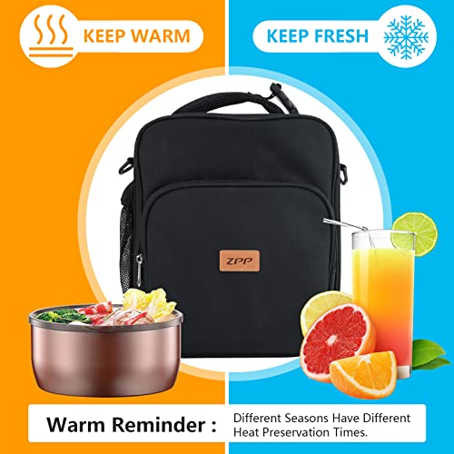 ZPP Lunch Box for Men Women Adults Small Lunch Bag for Office Work - Reusable Portable lunch box, Black