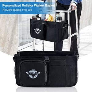 Walker Basket, Monotakou Walker Bag Water Cup Holder, Foldable Walker Storage Bag with Big Capacity & Never Tipping Over, Ideal Gift for Family and Friends - Black (for 2 Wheeled Rollator Walkers)