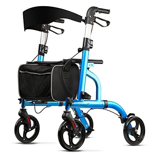 SIMGOAL Rollator Walker with Seat Mobility Lightweight Folding Rolling Walker Medical Walker with 8'' Wheels Blue