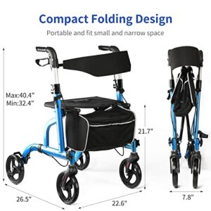 SIMGOAL Rollator Walker with Seat Mobility Lightweight Folding Rolling Walker Medical Walker with 8'' Wheels Blue