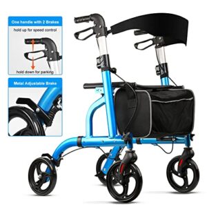 SIMGOAL Rollator Walker with Seat Mobility Lightweight Folding Rolling Walker Medical Walker with 8'' Wheels Blue