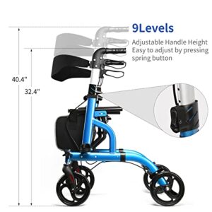 SIMGOAL Rollator Walker with Seat Mobility Lightweight Folding Rolling Walker Medical Walker with 8'' Wheels Blue