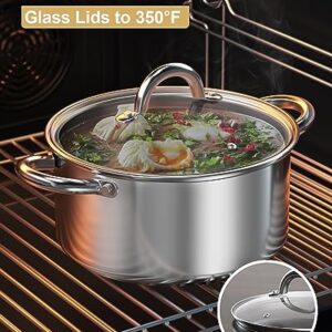 Cook N Home Sauce Pot Stainless Steel Stockpot with Glass Lid, Basic Saucier Casserole Pan Set, 6-Piece