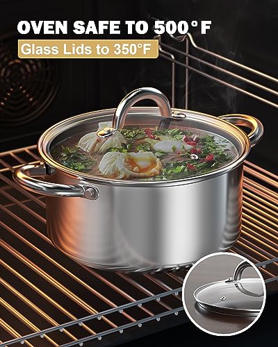 Cook N Home Sauce Pot Stainless Steel Stockpot with Glass Lid, Basic Saucier Casserole Pan Set, 6-Piece