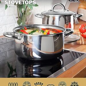 Cook N Home Sauce Pot Stainless Steel Stockpot with Glass Lid, Basic Saucier Casserole Pan Set, 6-Piece