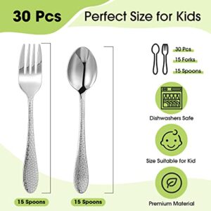 30 Pieces Kids Silverware Set Stainless Steel Toddler Utensils Flatware Set Toddler Silverware 15 x Kids Forks 15 x Kids Spoons Stainless Steel Kids Spoons and Forks Set