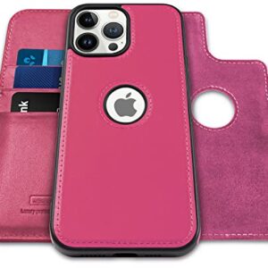 WenBelle for iPhone 14 Pro Max(6.7 inch), 2-in-1 Magnetic Detachable TPU Shockproof Genuine Leather Wallet Case,RFID Blocking Protection,Viewing Stand and Card Slots Flip Cases (Rose Red)