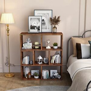 MIN WIN 7 Cube Storage Organizer,3 Tier Wood Bookshelf Free Combination Cubby Bookcase Open Standing Book Shelving Cabinet Display Cube Shelves Compartments for Study Living Room Office,Antique