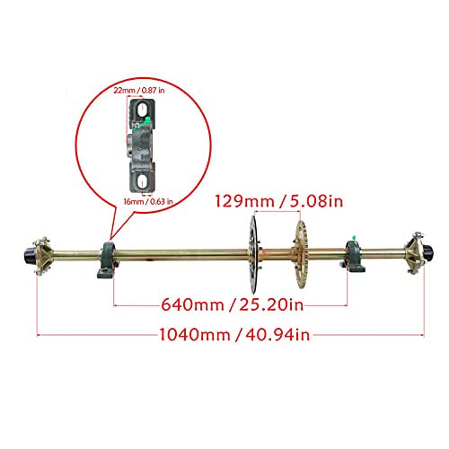 Futchoy 44" Rear Live Axle Complete Kit Go Kart Axle 44 inch with Pillow Block + Sprocket + Brake Disc + 4 Bolt Hub for ATV Quad Go Kart Golf Cart