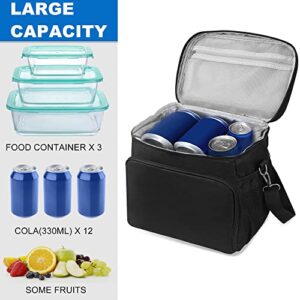 Hydro2Go Insulated Lunch Bag Women, Lunch box for Men with Adjustable Shoulder Strap, Leakproof Lunch Box Lunch Bag for Work, Picnic, Camping, Cooler, Black