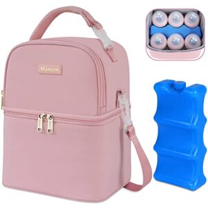 mancro breastmilk cooler bag with ice pack, insulated baby bottle bag fits 6 baby bottles up to 9 ounce, double layer bottle bag for daycare, breast milk cooler travel bag for nursing mom, pink