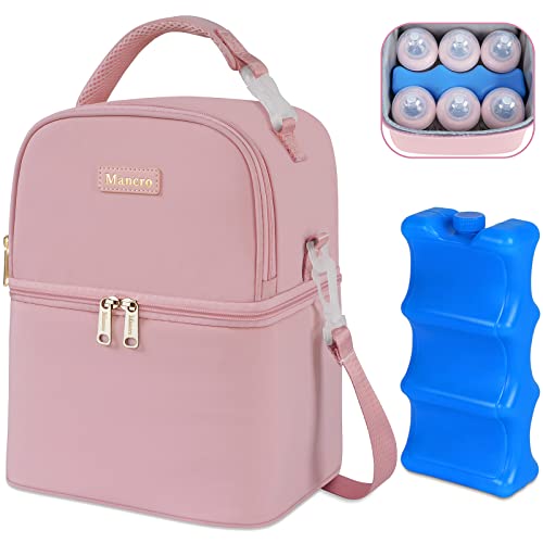 Mancro Breastmilk Cooler Bag with Ice Pack, Insulated Baby Bottle Bag Fits 6 Baby Bottles Up to 9 Ounce, Double Layer Bottle Bag for Daycare, Breast Milk Cooler Travel Bag for Nursing Mom, Pink