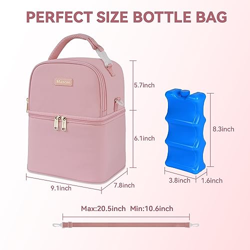 Mancro Breastmilk Cooler Bag with Ice Pack, Insulated Baby Bottle Bag Fits 6 Baby Bottles Up to 9 Ounce, Double Layer Bottle Bag for Daycare, Breast Milk Cooler Travel Bag for Nursing Mom, Pink