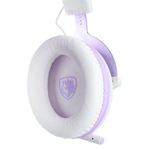 SADES MPOWER Stereo Gaming Headset for PS4, PC, Mobile, Noise Cancelling Over Ear Headphones with Retractable Flexible Mic & Soft Memory Earmuffs for Laptop Mac Games-Angel Edition Purple