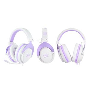 SADES MPOWER Stereo Gaming Headset for PS4, PC, Mobile, Noise Cancelling Over Ear Headphones with Retractable Flexible Mic & Soft Memory Earmuffs for Laptop Mac Games-Angel Edition Purple