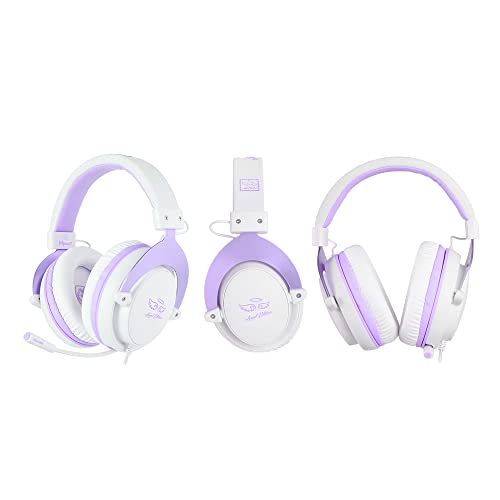 SADES MPOWER Stereo Gaming Headset for PS4, PC, Mobile, Noise Cancelling Over Ear Headphones with Retractable Flexible Mic & Soft Memory Earmuffs for Laptop Mac Games-Angel Edition Purple