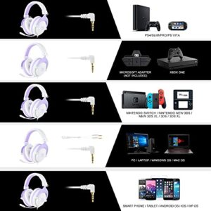 SADES MPOWER Stereo Gaming Headset for PS4, PC, Mobile, Noise Cancelling Over Ear Headphones with Retractable Flexible Mic & Soft Memory Earmuffs for Laptop Mac Games-Angel Edition Purple