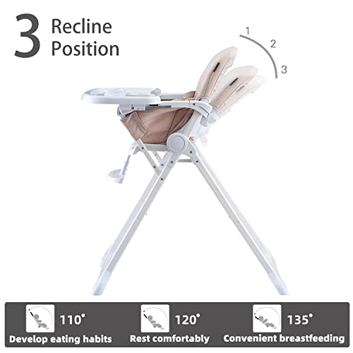 Pamo Babe High Chair for Toddlers Adjustable Baby Highchair with Removable Open Tray Wipeable Seat Pad (Beige)