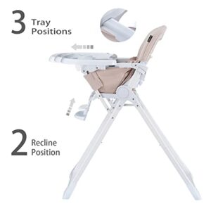 Pamo Babe High Chair for Toddlers Adjustable Baby Highchair with Removable Open Tray Wipeable Seat Pad (Beige)