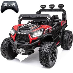 sopbost 2023 kids ride on car 24v battery powered 4 wheeler 2x2/4x4 motorized ride on utv with parent remote ride on toys, 4 spring absorbers, red