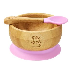 Peppa Pig Suction Bowl for Baby – Bamboo Baby Bowl and Spoon Set with Removable Silicone Suction Cup for Kids | 12oz | Non-Toxic | Cool to The Touch | Ideal for Baby-Led Weaning (Peppa Pig)